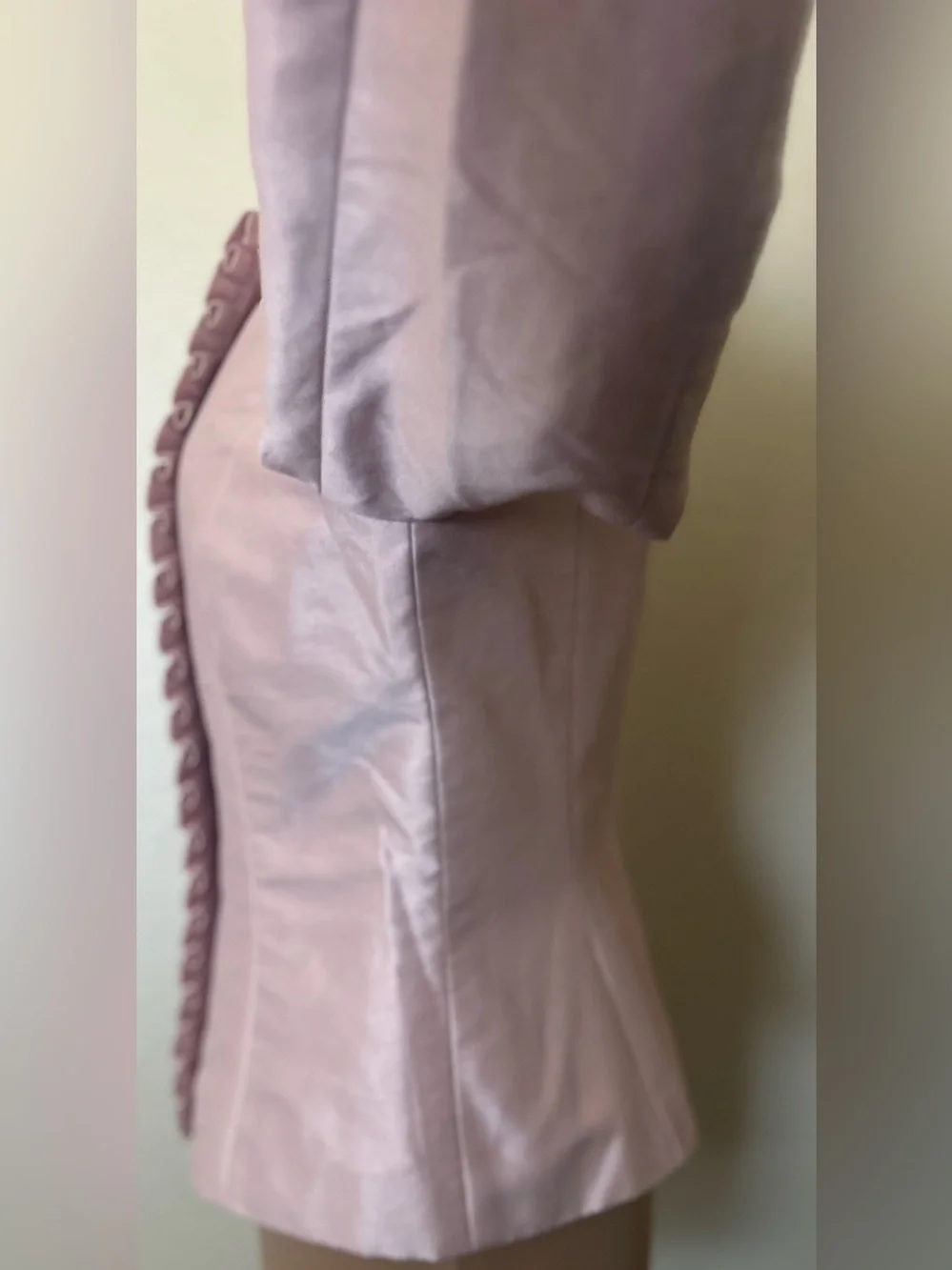 Tahari ASL Light Pink Ruffle-Trim Satin Blazer